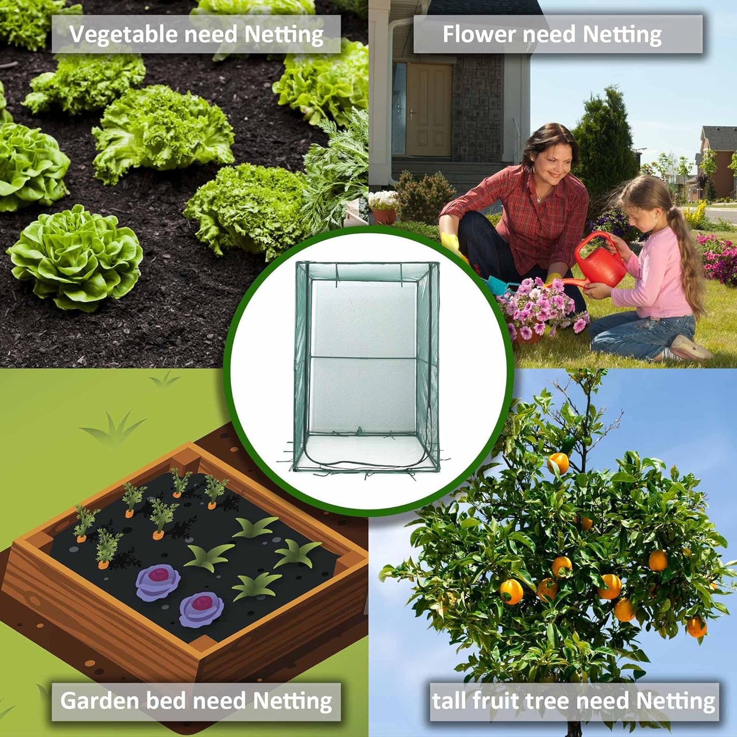 Raised Bed (1.25m2 - Height 43cm) with Net Crop Cage (1.25m2 x 1.8m High) - mazeproducts