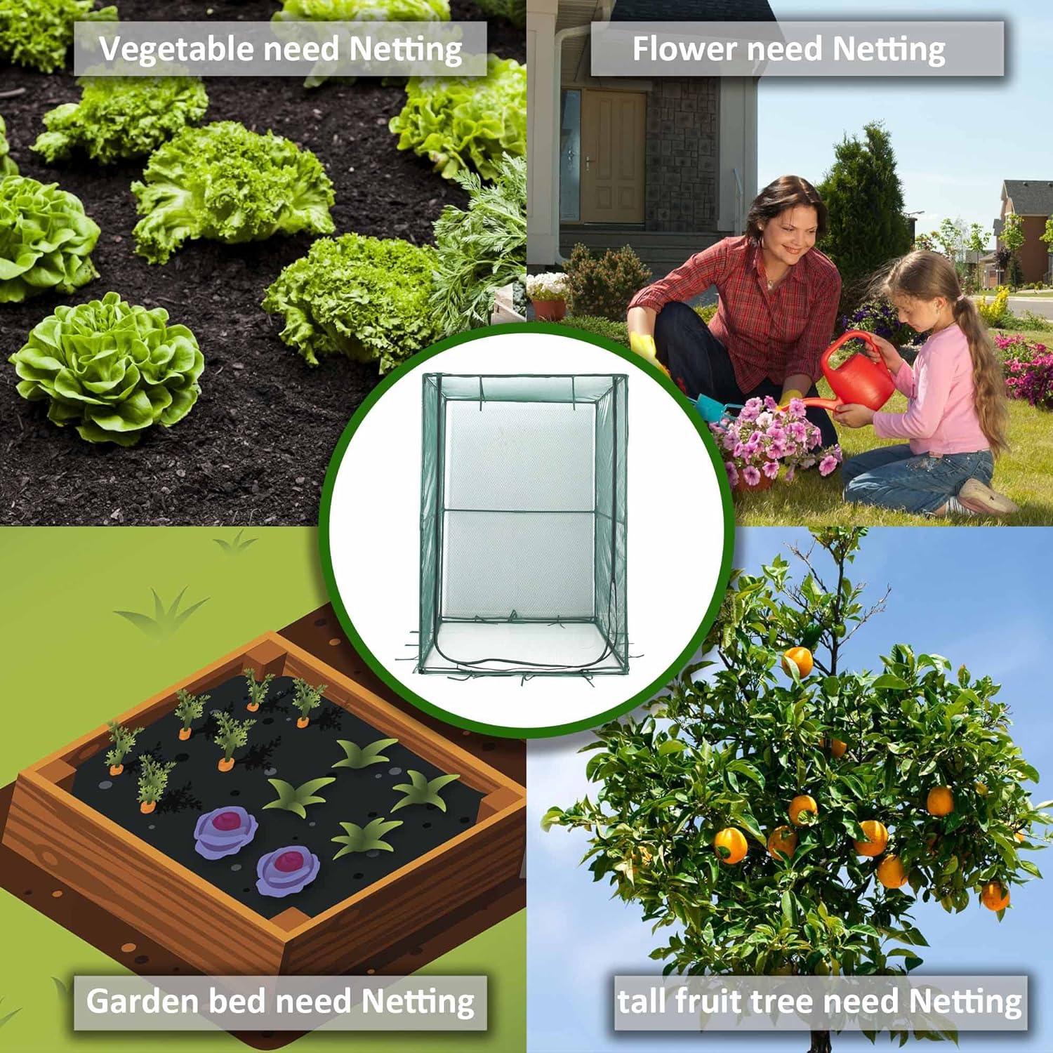 Raised Bed (1.25m2 - Height 43cm) with Net Crop Cage (1.25m2 x 1.8m High) - mazeproducts