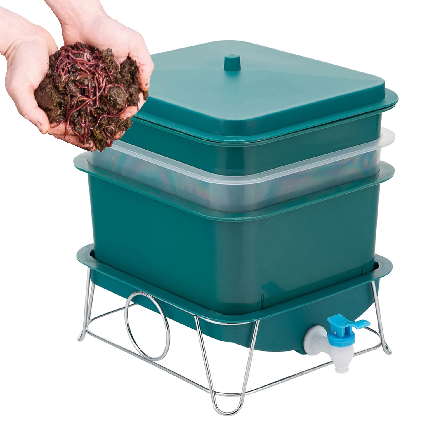 MINI 3 Tier Worm Farm (Teal) With 500 worms