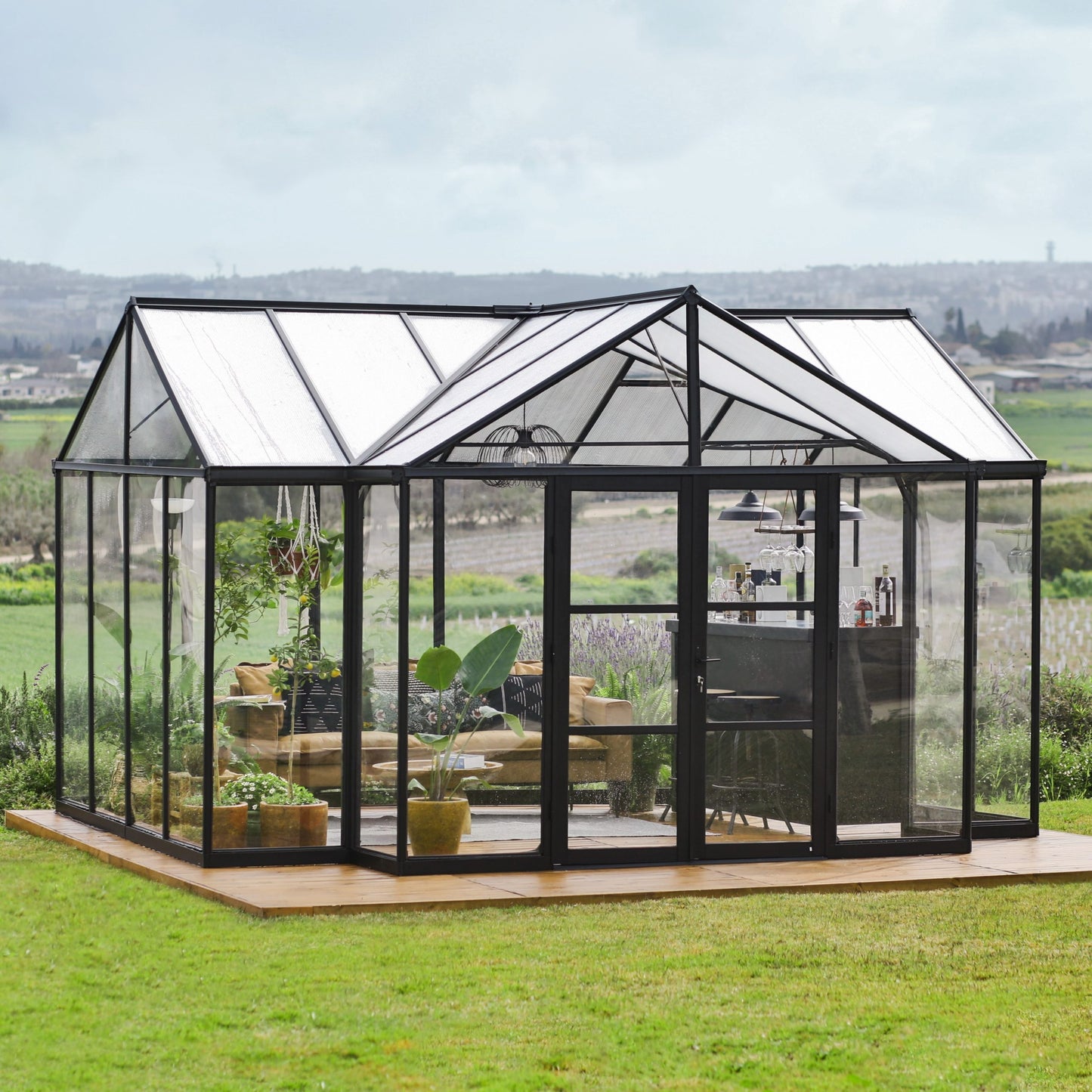 Triomphe Orangery Garden Chalet Greenhouse - Black Frame