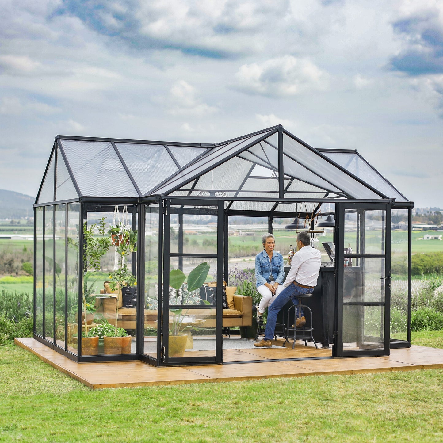 Triomphe Orangery Garden Chalet Greenhouse - Black Frame