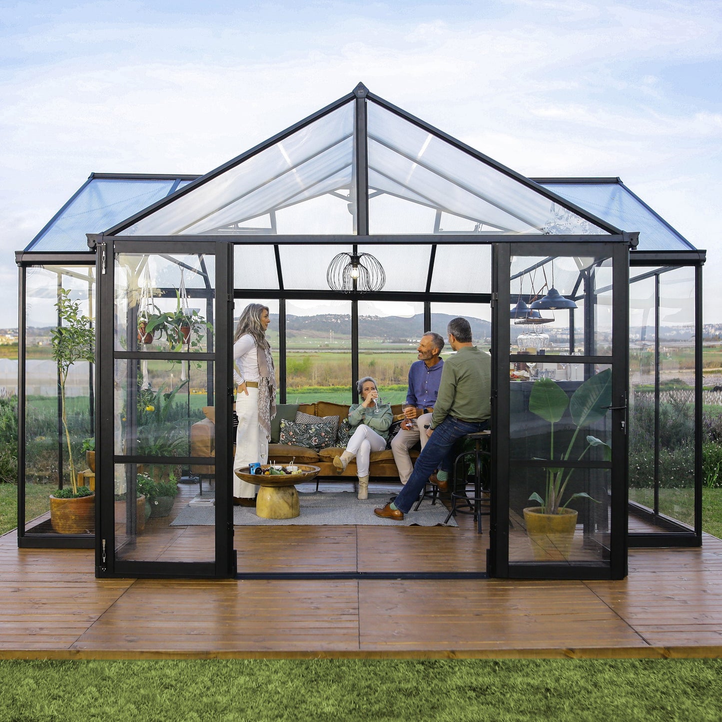Triomphe Orangery Garden Chalet Greenhouse - Black Frame