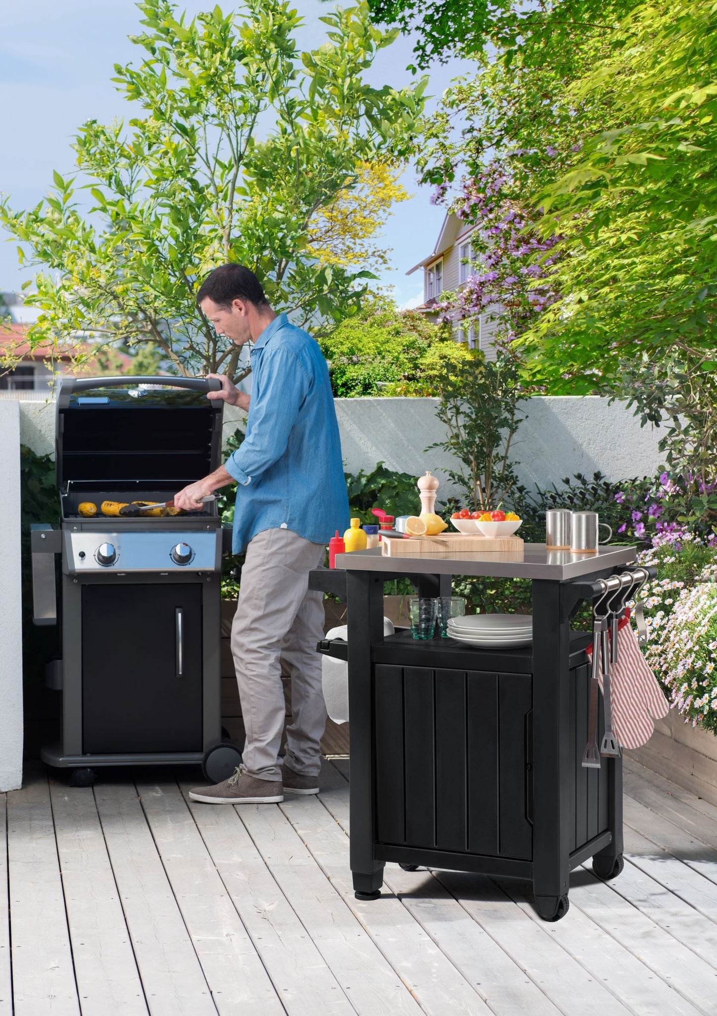 Keter Unity Classic Outdoor BBQ Prep Bench and Storage Unit