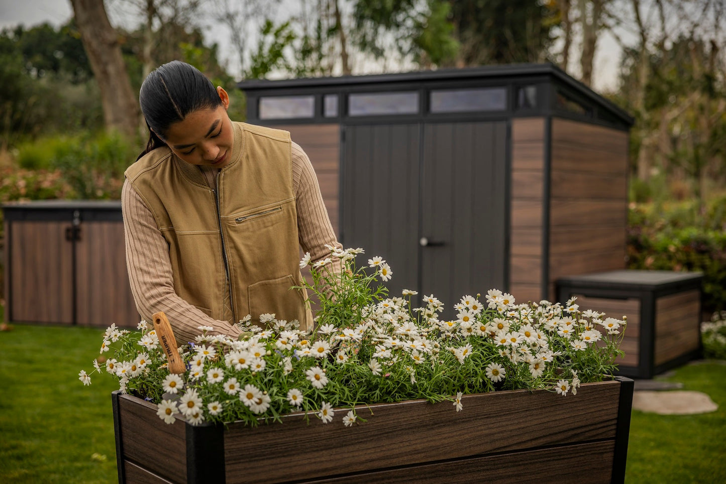 PRE ORDER: NOV. - Keter Signature Elevated Garden Bed - Walnut Look