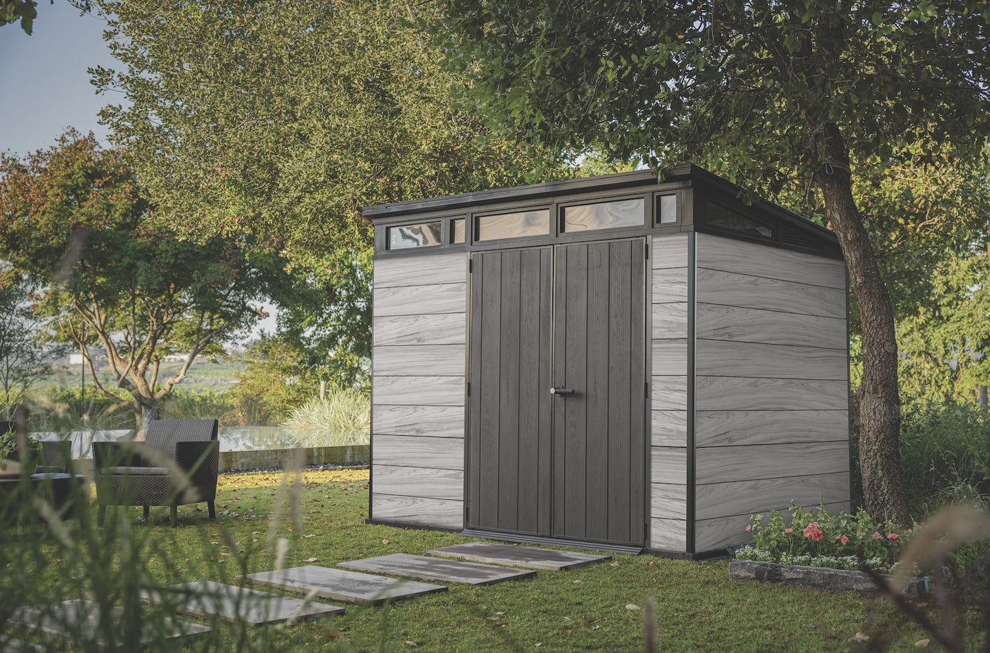 PRE ORDER: OCT. - Keter Signature Pent 9x7 Shed - Stormgrey Look (2.8 x 2.2m)