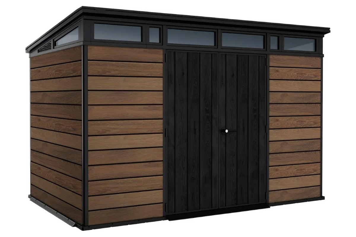 PRE ORDER: OCT. - Keter Signature Pent 11x7 Shed - Walnut Look (3.4 x 2.2m)
