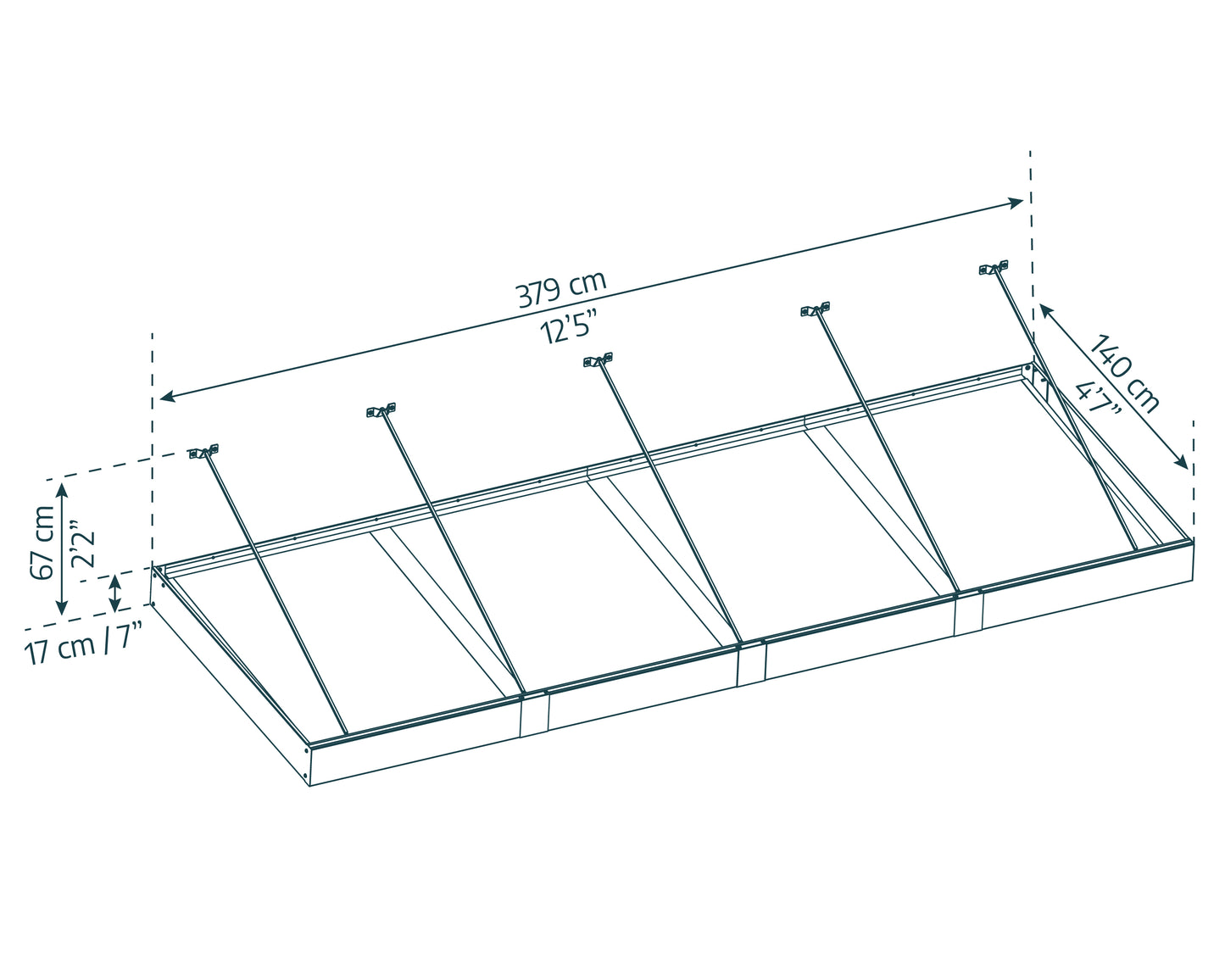 Sophia XL Door Awning 3.8m x 1.4m - Grey Frame with Clear Panel