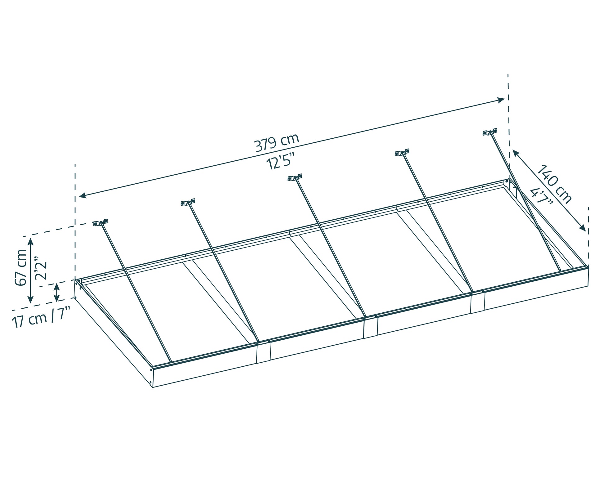 Sophia XL Door Awning 3.8m x 1.4m - Grey Frame with Clear Panel