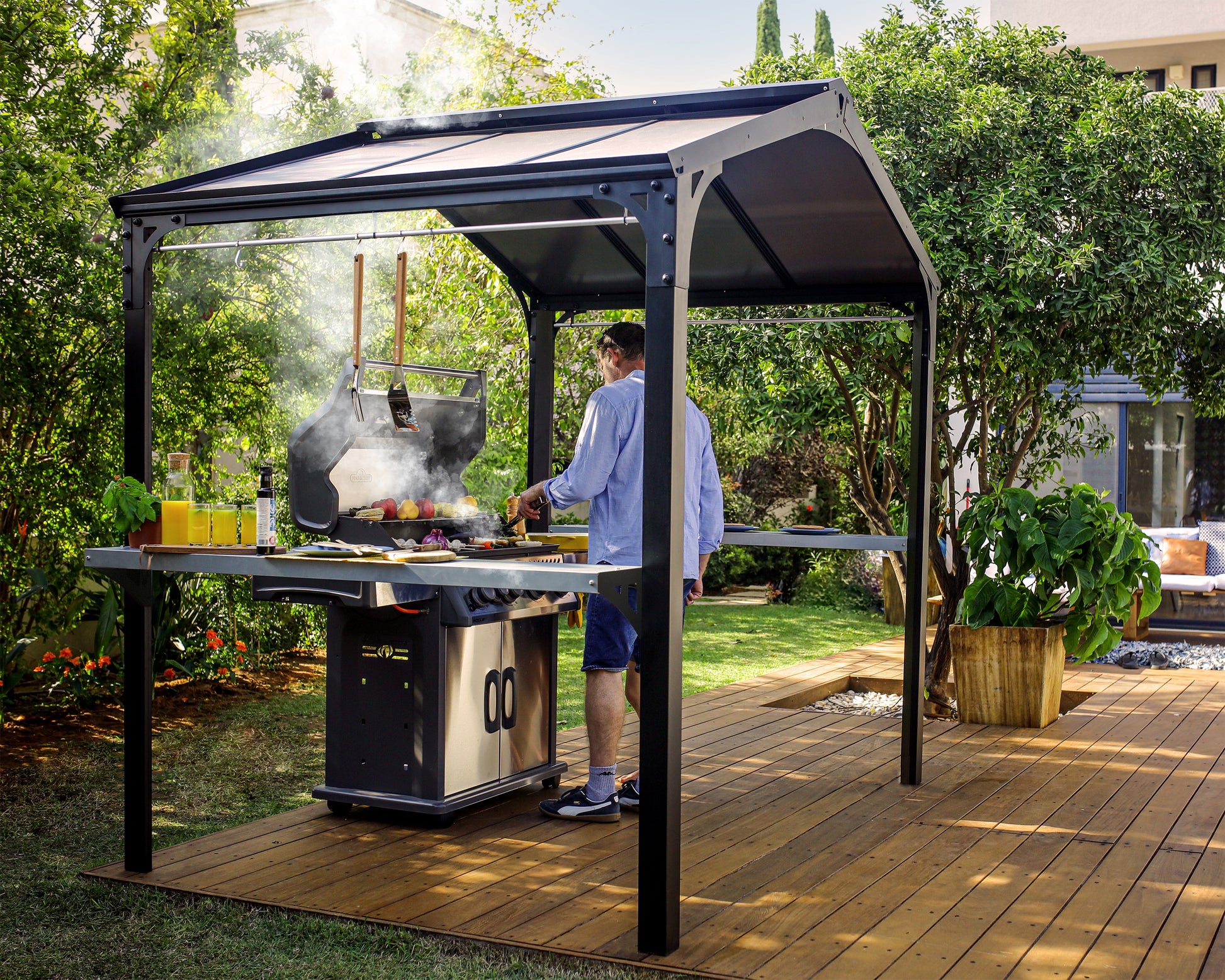 Austin Grill Gazebo 1.8m x 2.2m - Black Frame With Grey Roof