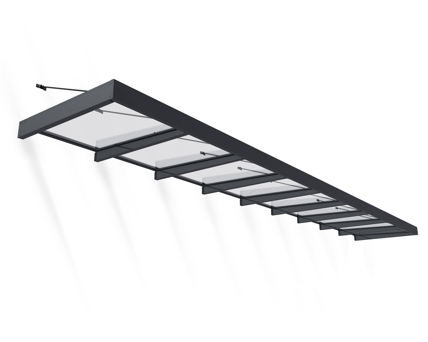Sophia XL Door Awning 8.5m x 1.4m - Grey Frame with Clear Panel