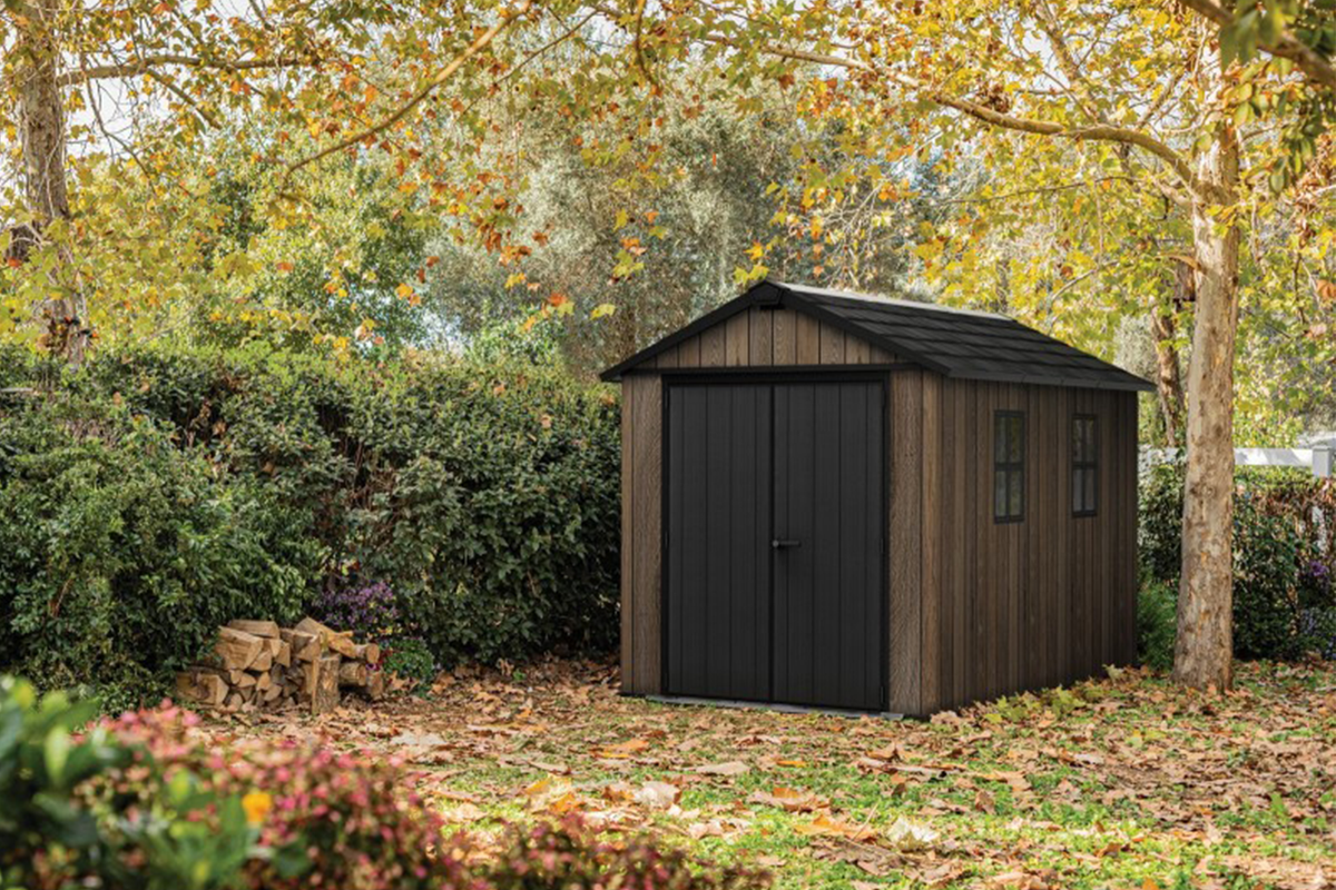 PRE ORDER: OCT. - Keter Apex Shed 7.5x11 - Walnut Look (2.3 x 3.5m)