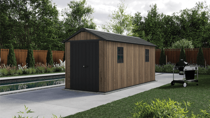 PRE ORDER: OCT. - Keter Apex Shed 7.5x15 - Walnut Look (2.3 x 4.6m)