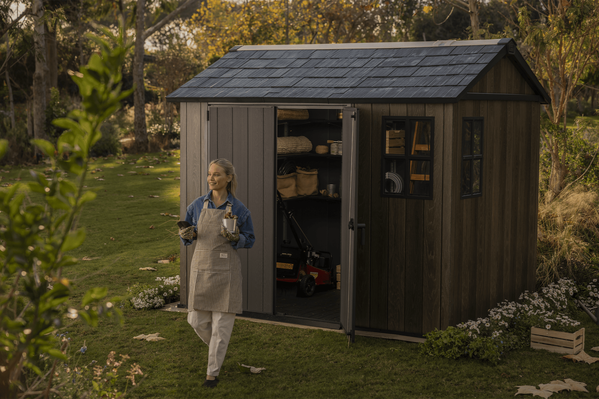 PRE ORDER: OCT. - Keter Apex Shed 7.5x9 - Walnut Look (2.3 x 2.9m)