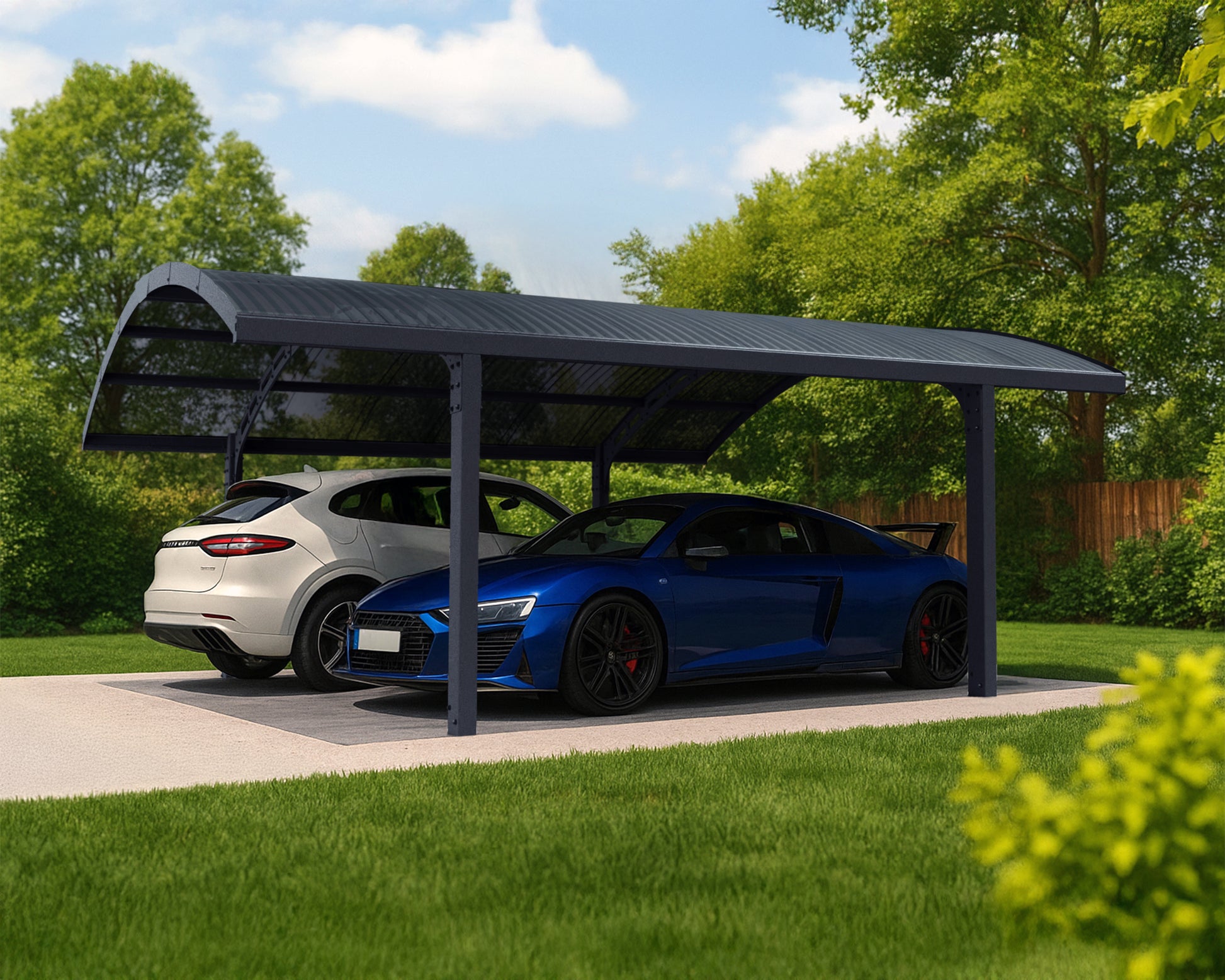 Arizona Carport Double 5.8m x 5m - Grey Frame With Grey Corrugated Roof