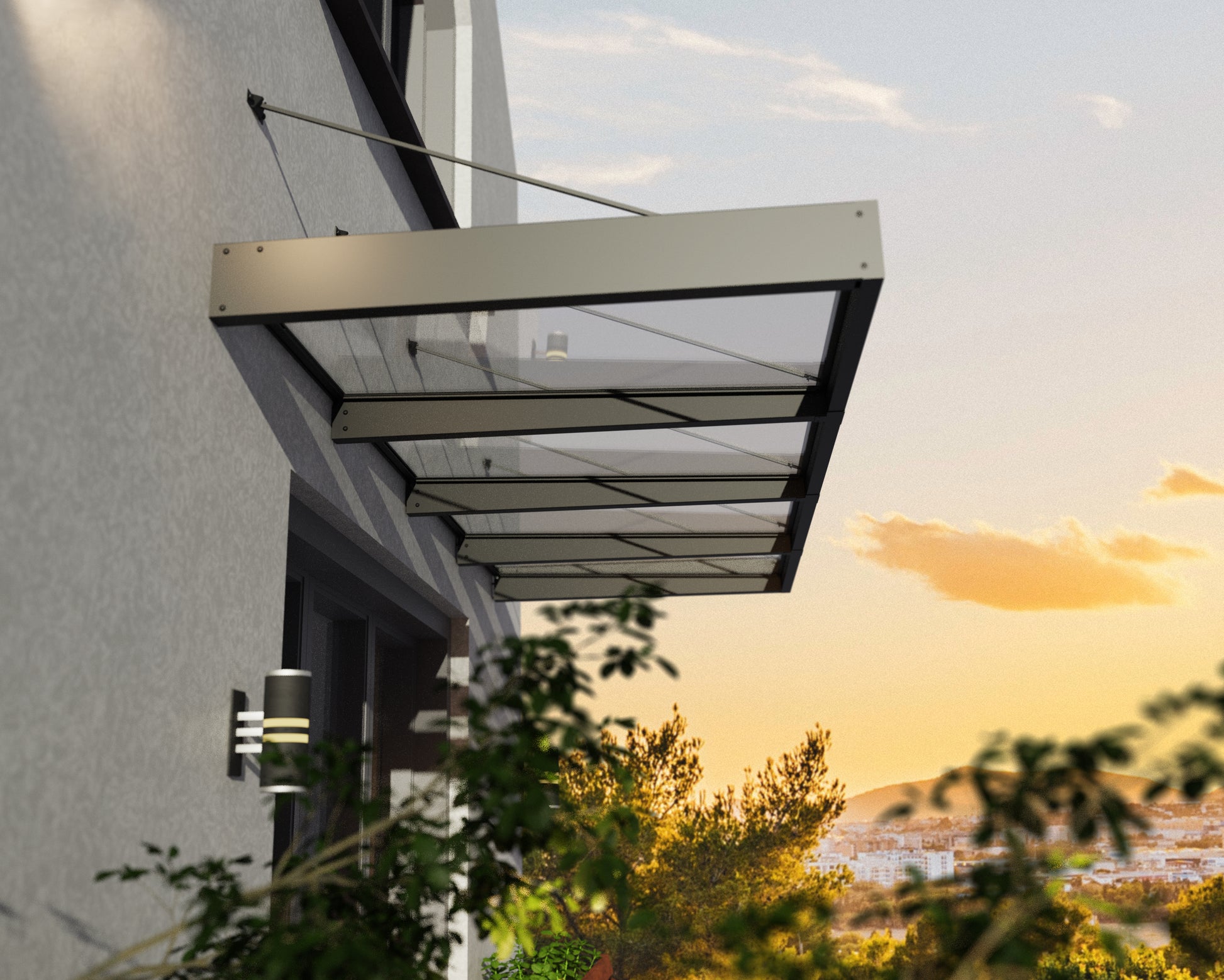 Sophia XL Door Awning 3.8m x 1.4m - Grey Frame with Clear Panel