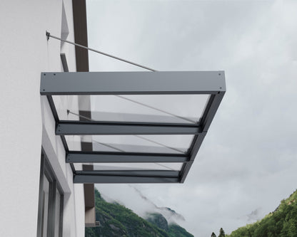 Sophia XL Door Awning 2.9m x 1.4m - Grey Frame with Clear Panel