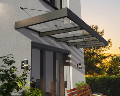 Sophia XL Door Awning 3.8m x 1.4m - Grey Frame with Clear Panel