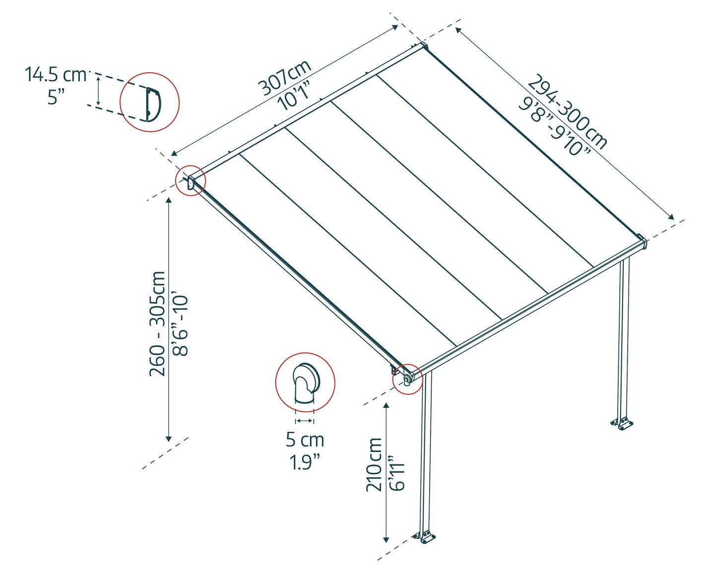 Feria Patio Cover 3.1m x 3m - Grey Frame With Clear Roof