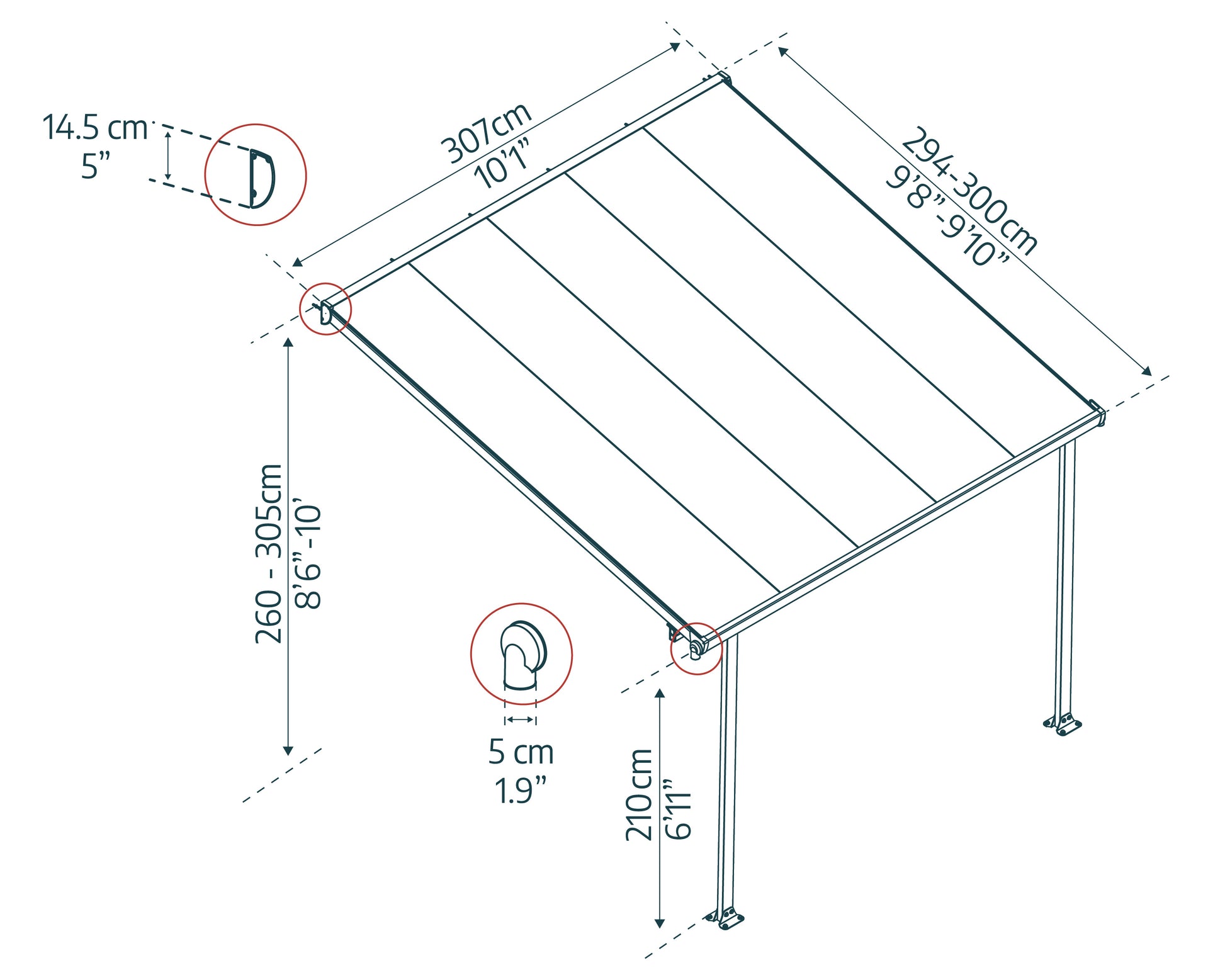 Feria Patio Cover 3.1m x 3m - Grey Frame With Clear Roof