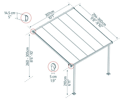 Feria Patio Cover 3.1m x 3m - Grey Frame With Clear Roof