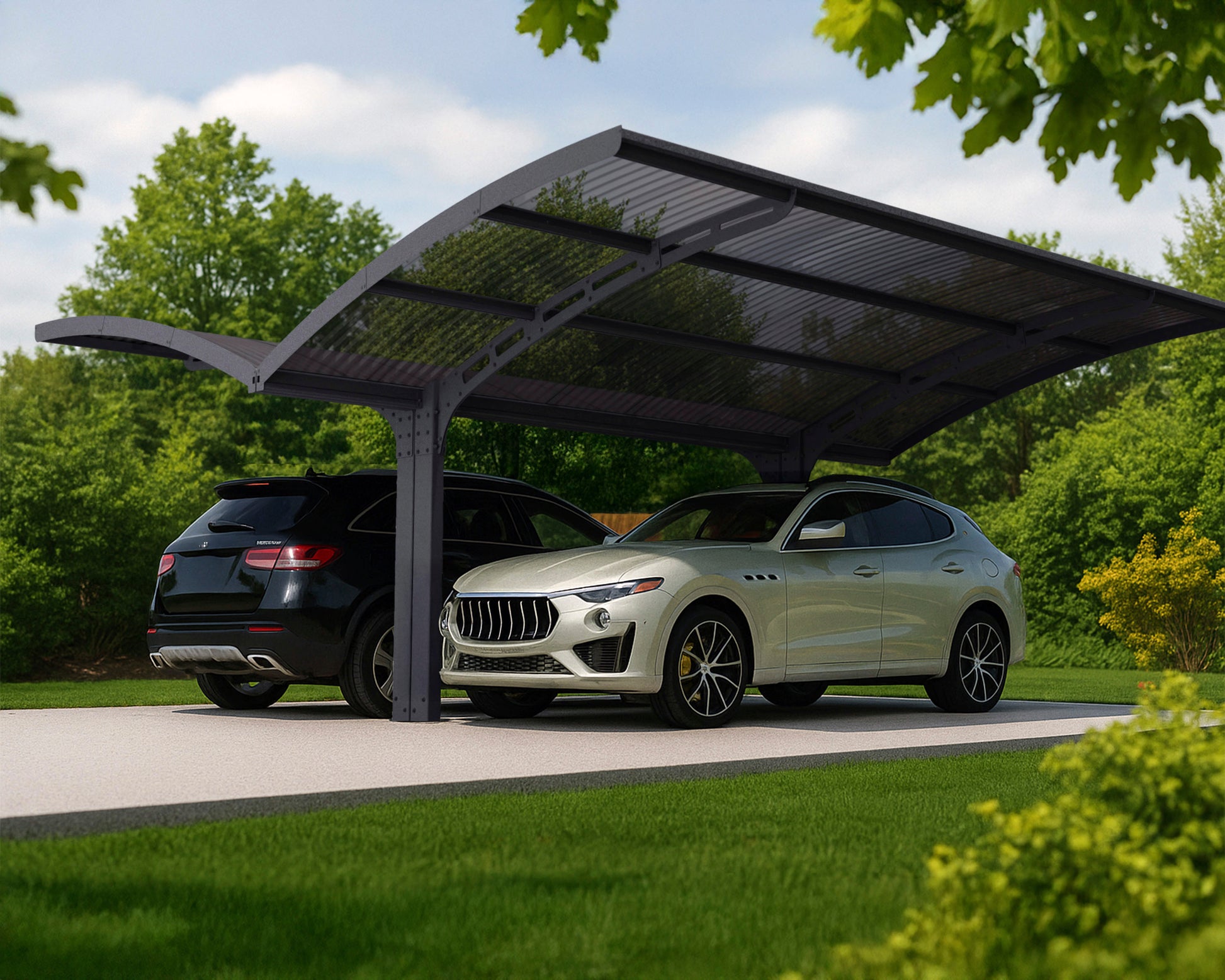 Arizona Carport Double 5.8m x 5m - Grey Frame With Grey Corrugated Roof