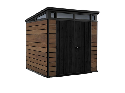 PRE ORDER: OCT. - Keter Signature Pent 7x7 Shed - Walnut Look (2.2 x 2.2m)