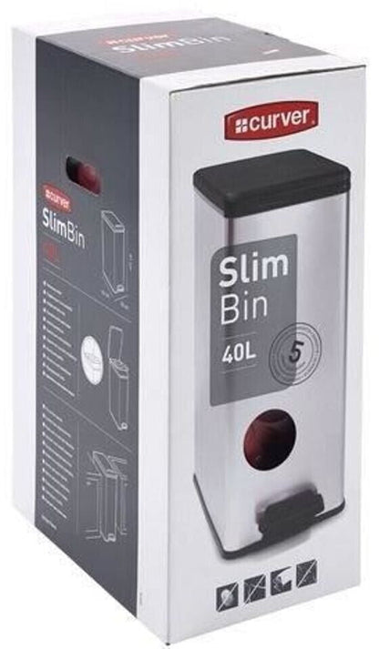 Curver Deco Slim Pedal Bin – 40L – Silver