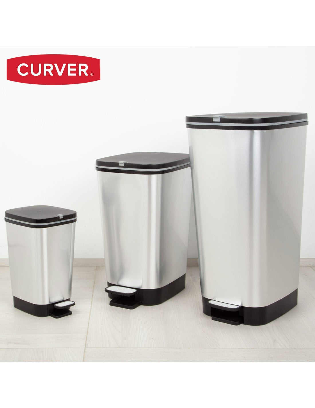 PRE ORDER: OCT. - Curver Chic 10L Pedal Bin - Steel Look