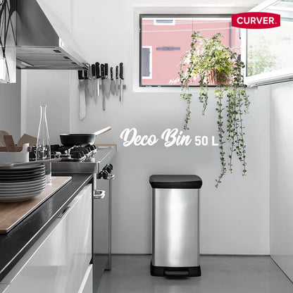 PRE ORDER MAR. - CURVER Rectangular Pedal Bin - 50L - Steel Look