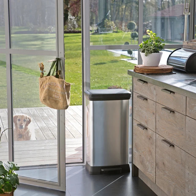 PRE ORDER MAR. - CURVER Rectangular Pedal Bin - 50L - Steel Look