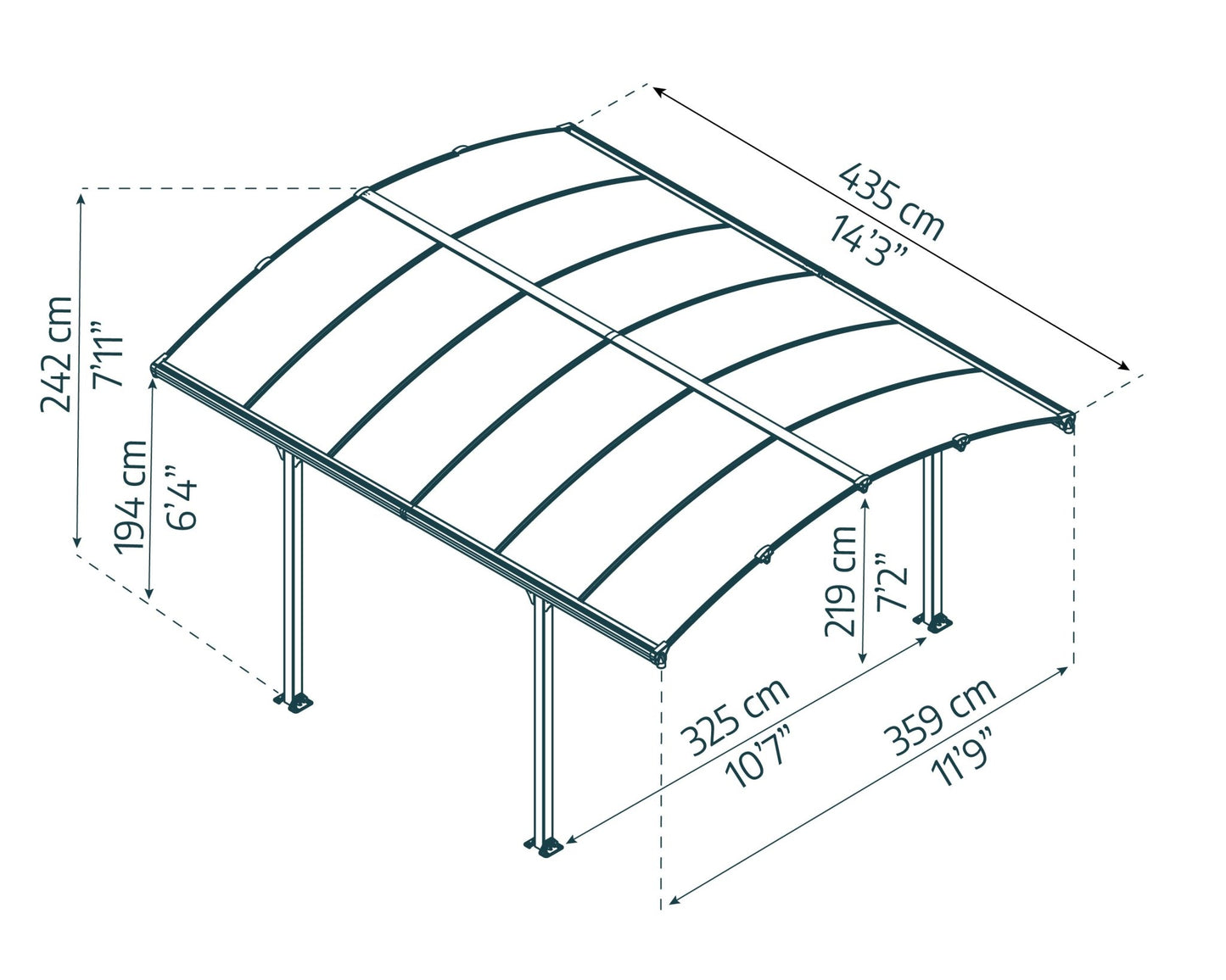 Arcadia Carport 3.6m x 4.4m - Grey Frame With Grey Roof - mazeproducts