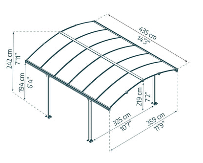 Arcadia Carport 3.6m x 4.4m - Grey Frame With Grey Roof - mazeproducts