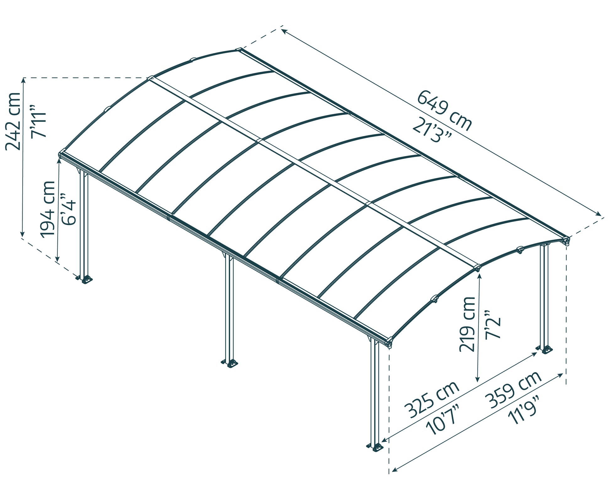 Arcadia Carport 3.6m x 6.5m - Grey Frame With Grey Roof