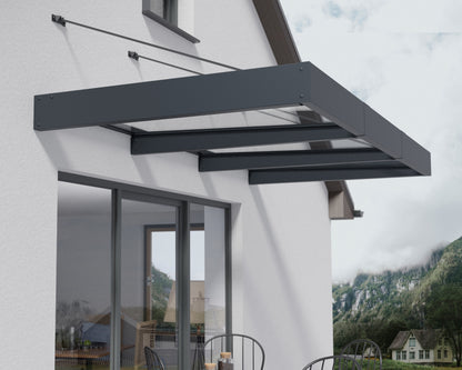 Sophia XL Door Awning 2.9m x 1.4m - Grey Frame with Clear Panel