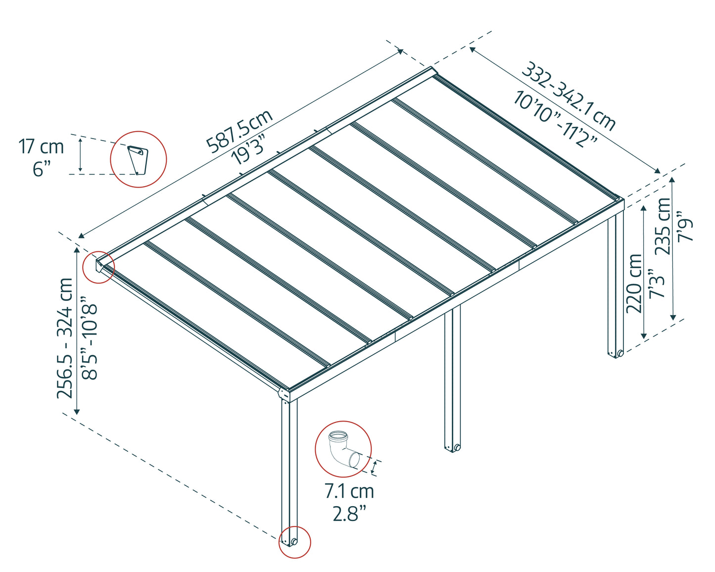 Stockholm Patio Cover 5.9m x 3.4m - Grey Frame With Clear Roof