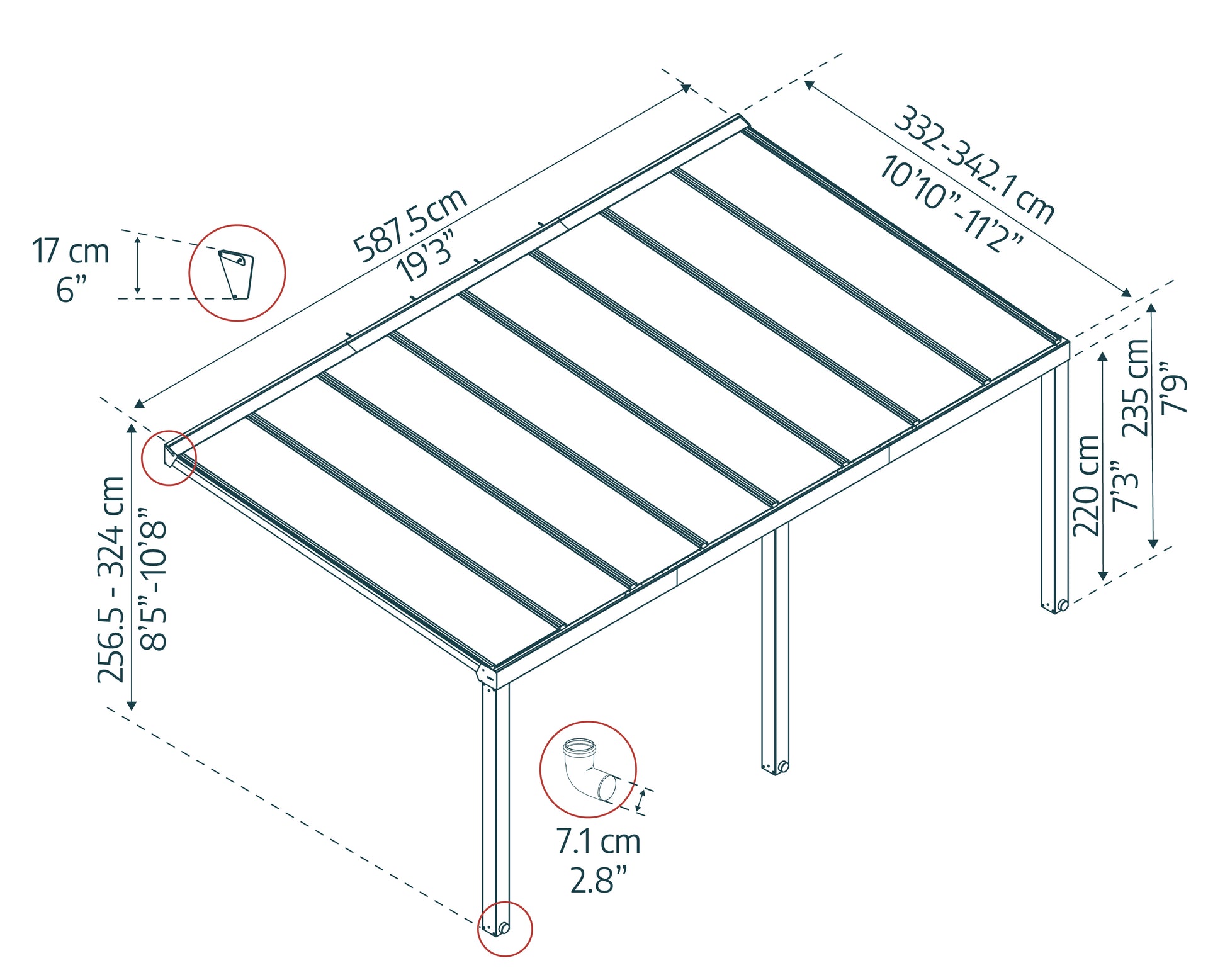 Stockholm Patio Cover 5.9m x 3.4m - Grey Frame With Clear Roof
