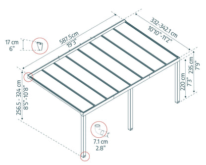 Stockholm Patio Cover 5.9m x 3.4m - Grey Frame With Clear Roof