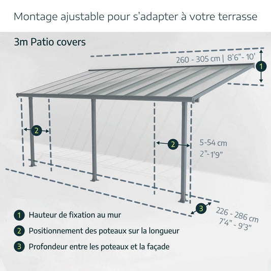 Feria Patio Cover 4.3m x 3m - Grey Frame With Clear Roof - mazeproducts