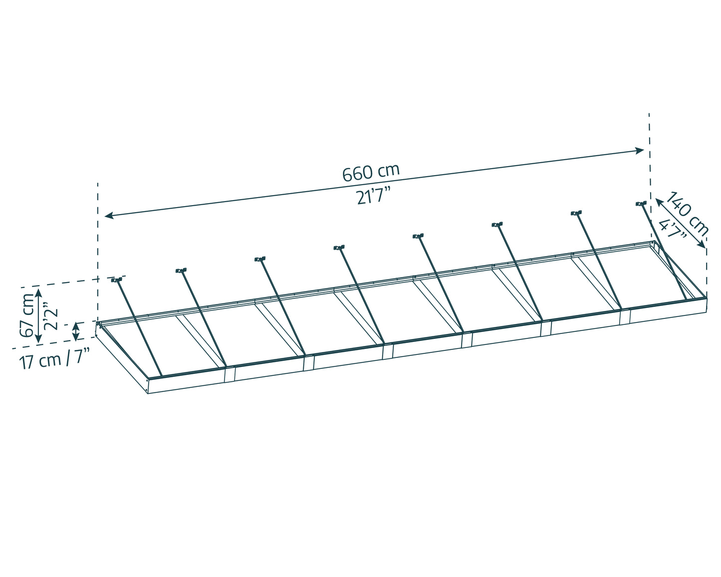 Sophia XL Door Awning 6.6m x 1.4m - Grey Frame with Clear Panel