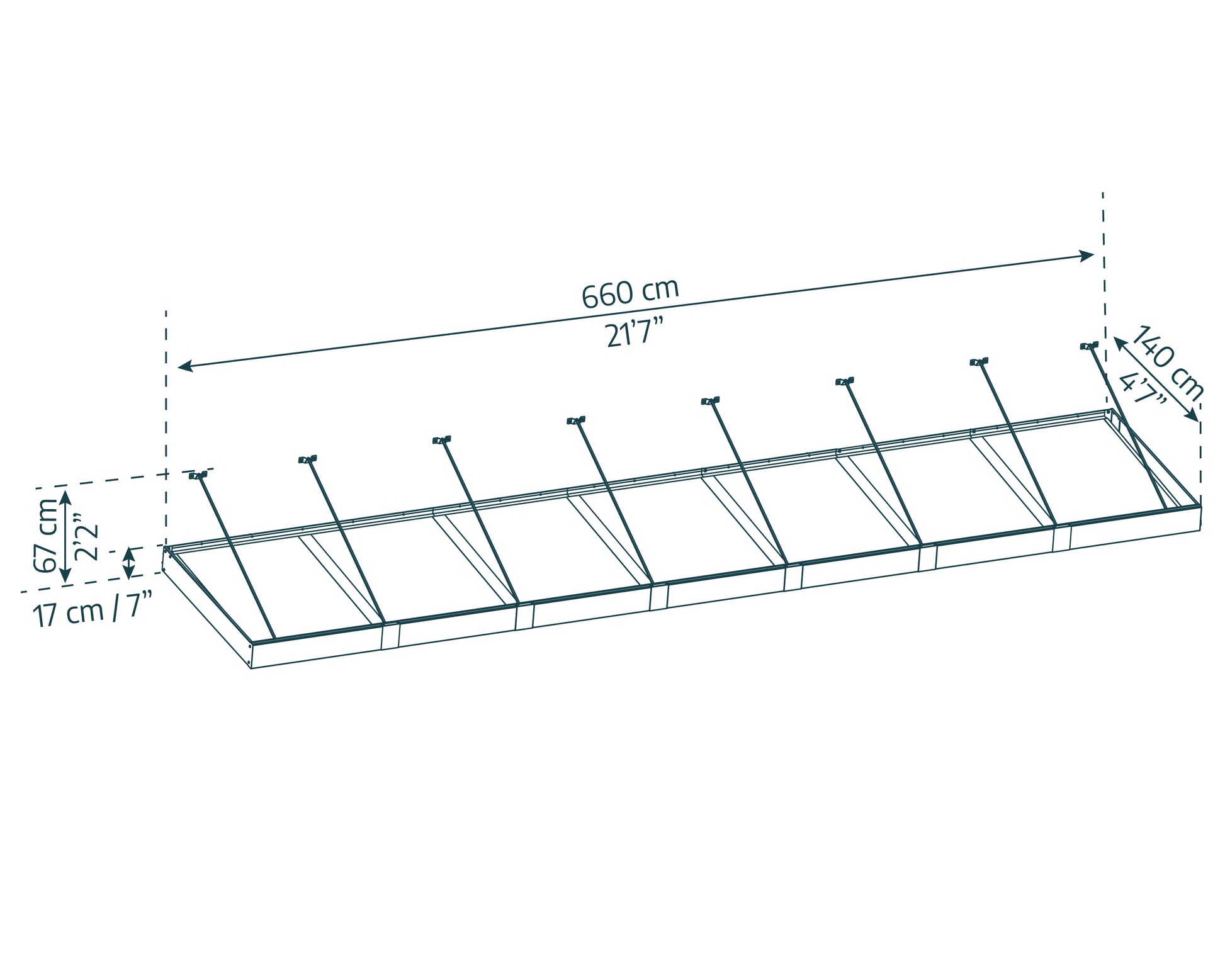 Sophia XL Door Awning 6.6m x 1.4m - Grey Frame with Clear Panel