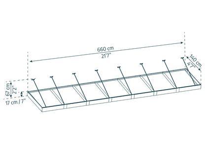 Sophia XL Door Awning 6.6m x 1.4m - Grey Frame with Clear Panel