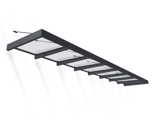 Sophia XL Door Awning 7.5m x 1.4m - Grey Frame with Clear Panel
