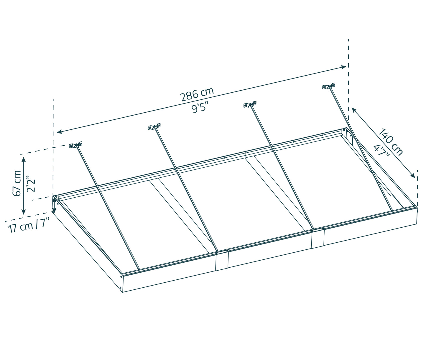 Sophia XL Door Awning 2.9m x 1.4m - Grey Frame with Clear Panel