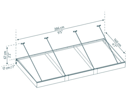 Sophia XL Door Awning 2.9m x 1.4m - Grey Frame with Clear Panel
