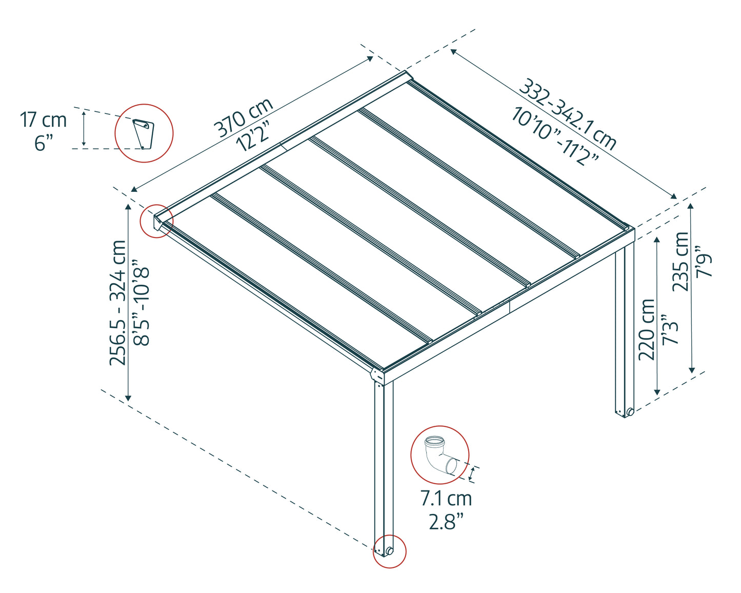 Stockholm Patio Cover 3.7m x 3.4m - Grey Frame With Clear Roof