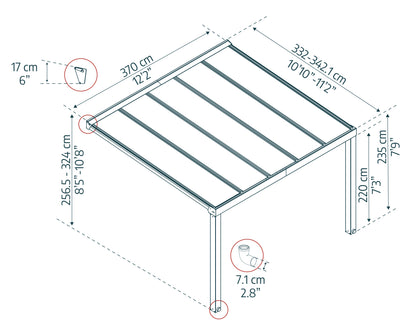 Stockholm Patio Cover 3.7m x 3.4m - Grey Frame With Clear Roof