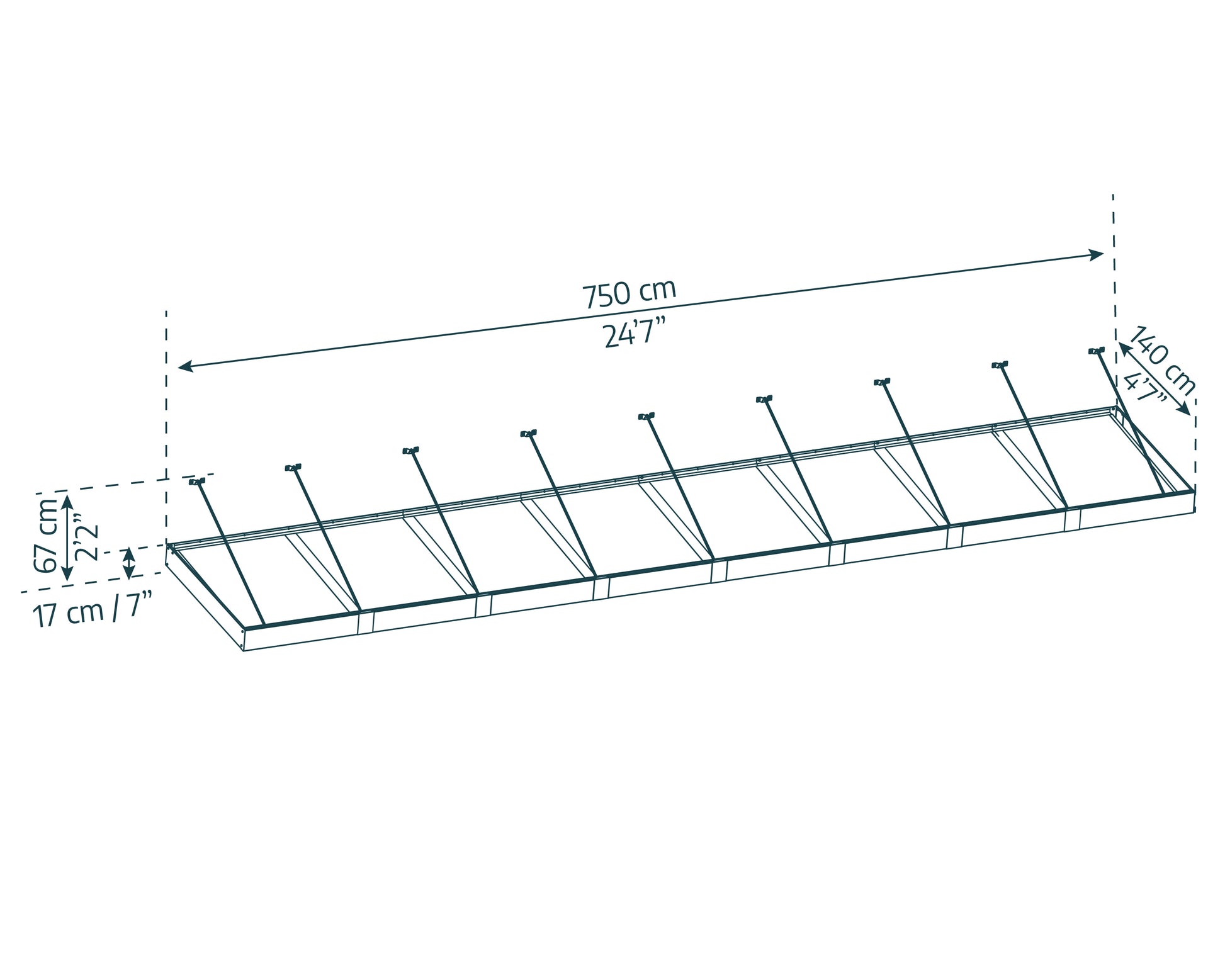 Sophia XL Door Awning 7.5m x 1.4m - Grey Frame with Clear Panel
