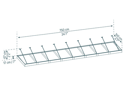 Sophia XL Door Awning 7.5m x 1.4m - Grey Frame with Clear Panel