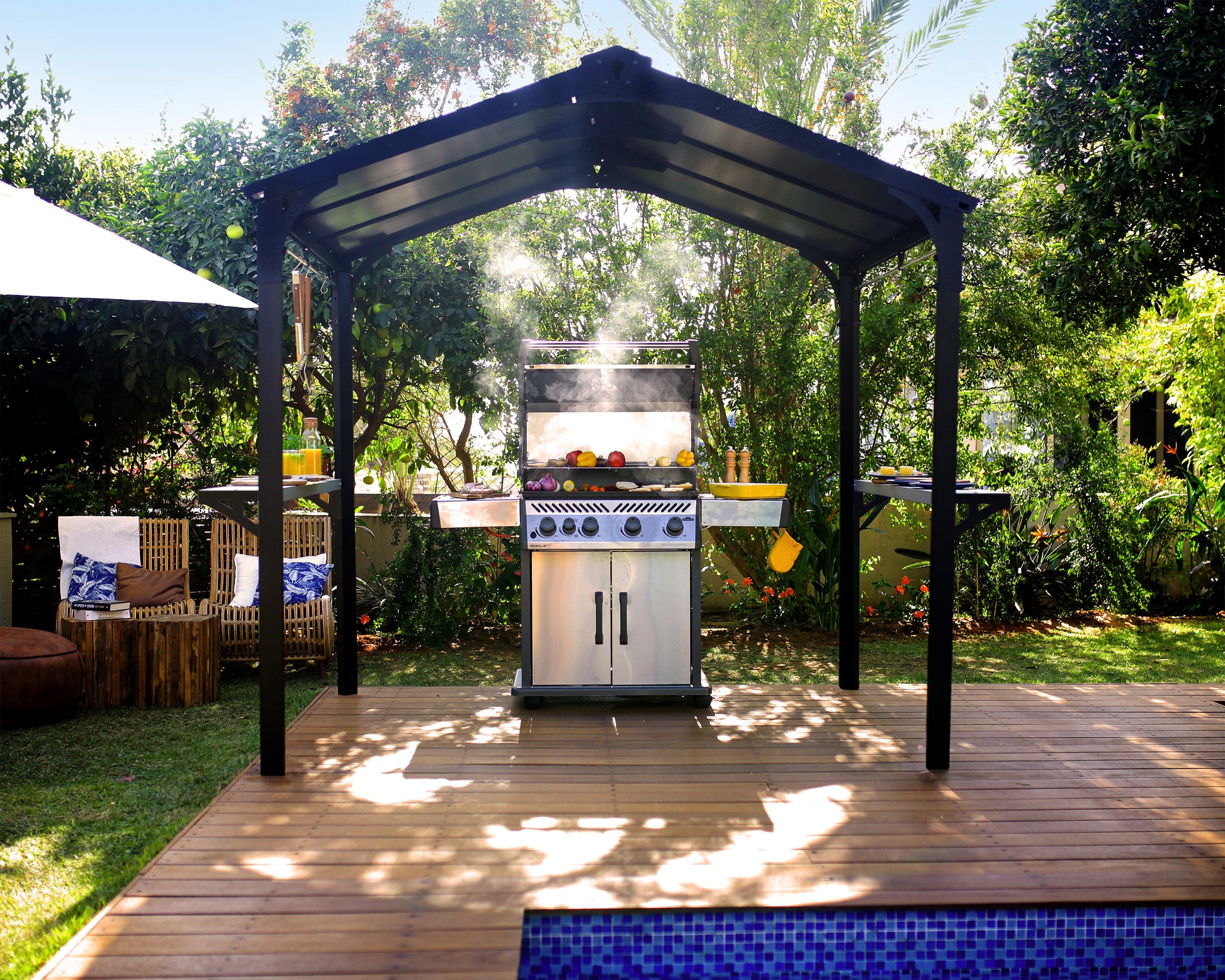 Austin Grill Gazebo 1.8m x 2.2m - Black Frame With Grey Roof