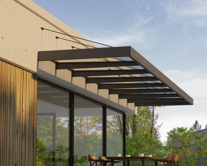 Sophia XL Door Awning 7.5m x 1.4m - Grey Frame with Clear Panel